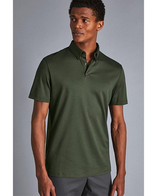 Charles Tyrwhitt Green Plain Jersey Polo Shirt for men