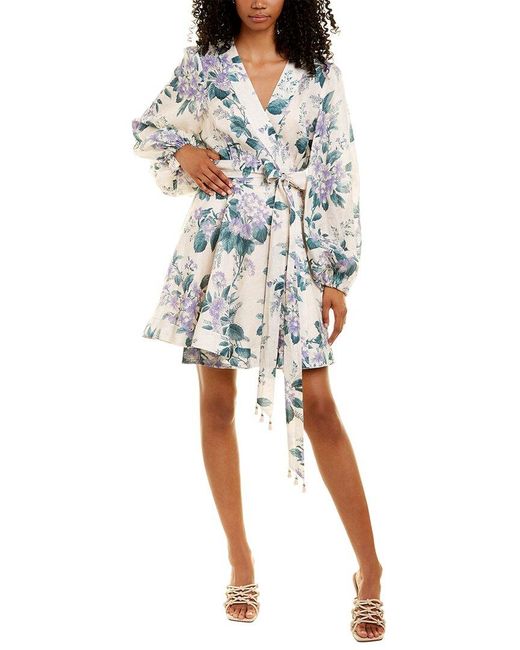 Zimmermann Floral Linen Wrap Dress in White Lyst Canada
