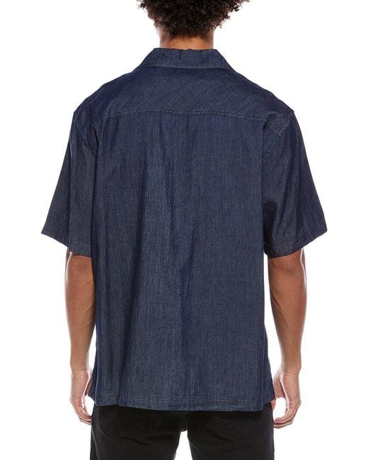 Karl Lagerfeld Blue Chambray Camp Collar Shirt for men