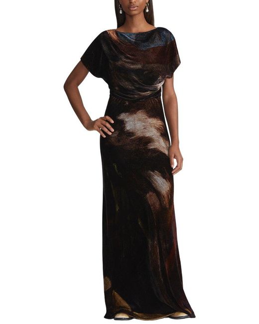 Lafayette 148 New York Black Bateau Neckline Floor Length Silk-blend Dress