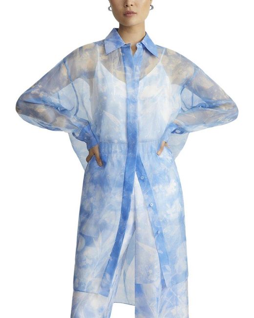 Lafayette 148 New York Blue Oversized Silk Tunic Blouse