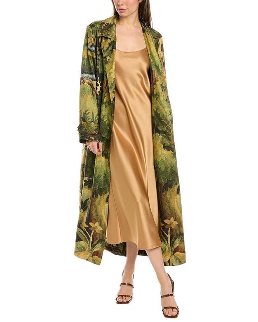 Oscar de la Renta Green Silk Coat