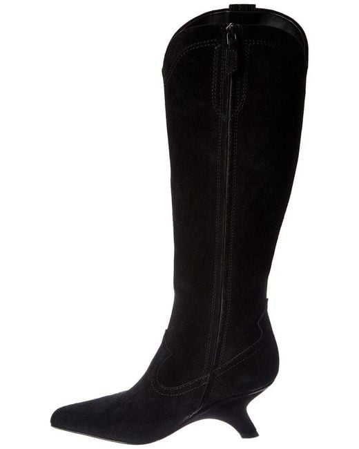 Jonathan Simkhai Black Shadow Suede Western Knee-High Boot