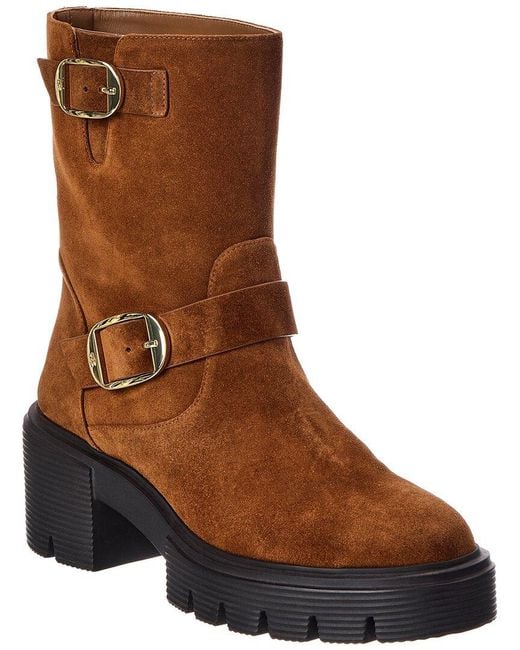 Stuart Weitzman Brown Soho Moto Suede Bootie