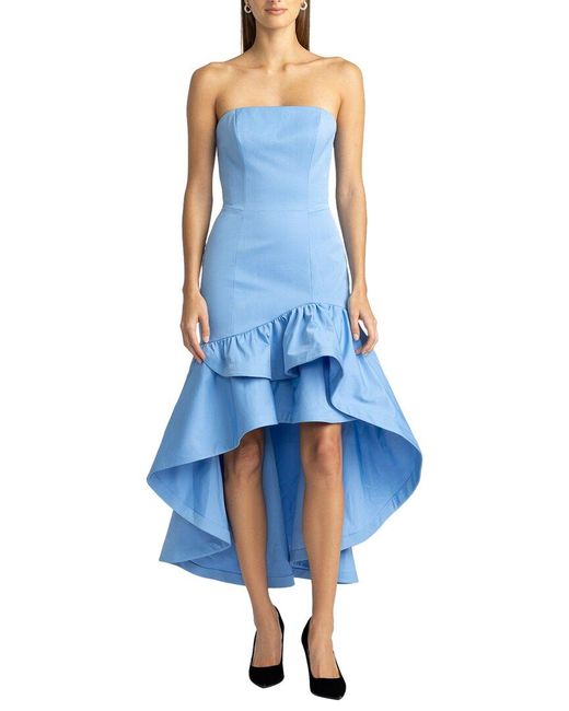 Zac Posen Blue Drop Waist Gathered High-Low Skirt Dress