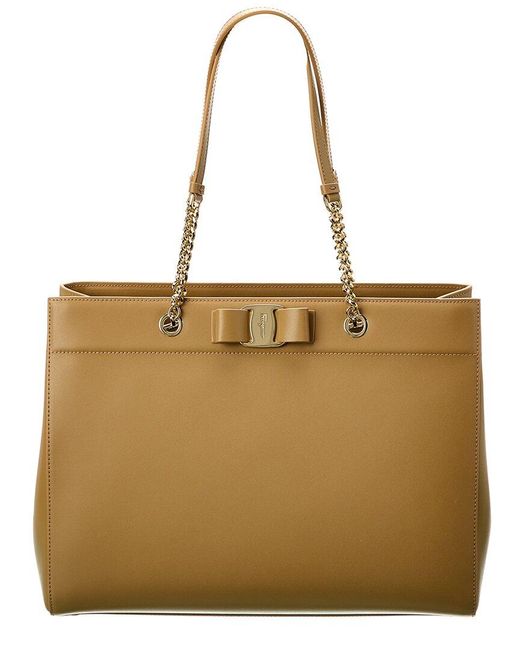 Ferragamo Natural Vara Bow Double Handle Leather Tote