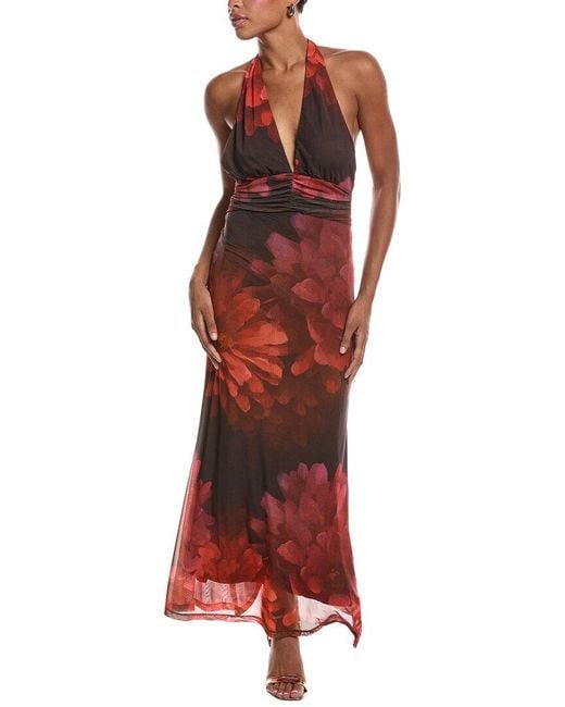 Bardot Red Elera Printed Mesh Maxi Dress