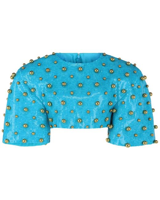 Gucci Blue Embellished Crop Top