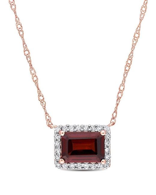 Rina Limor White 14k Rose Gold 1.37 Ct. Tw. Diamond & Garnet Halo Square Necklace