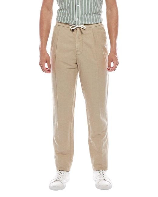 Brunello Cucinelli Natural Leisure Fit Pleated Linen-Blend Drawstring Pant for men