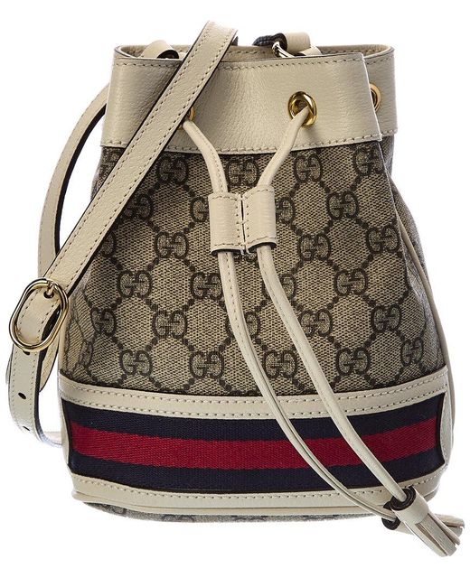 Gucci White Ophidia Mini GG Supreme Canvas & Leather Bucket Bag