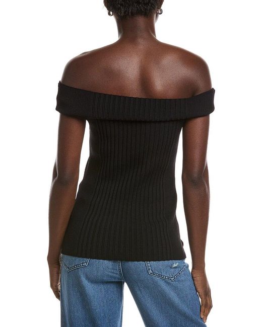 Ganni Black Melange Knit Off Shoulder Top