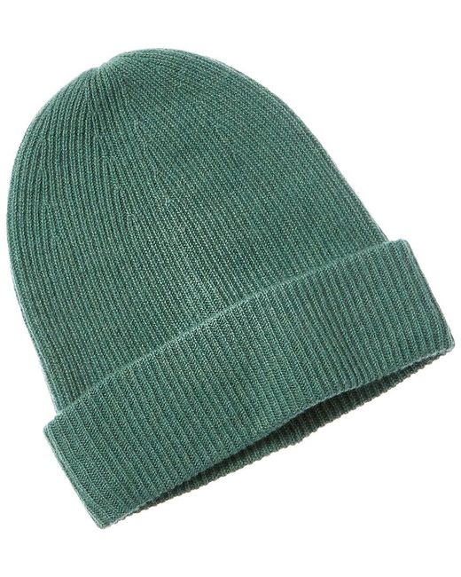 Amicale Cashmere Green Rib Double Foldover Cuff Slouchy Cashmere Beanie