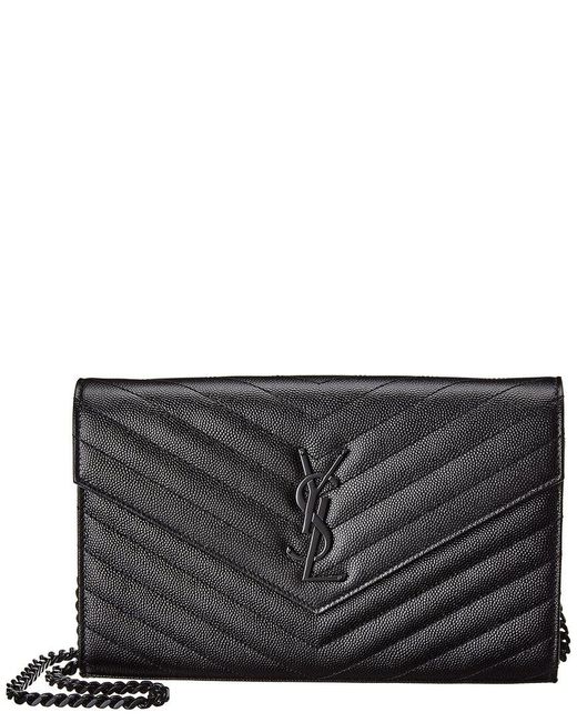 Saint Laurent Black Monogram Matelasse Leather Wallet On Chain