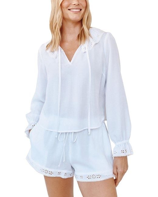 Bella Dahl White Tie-Neck Ruffle Top
