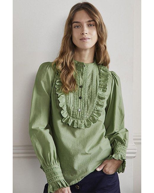 Boden Green Frilly Popover Blouse