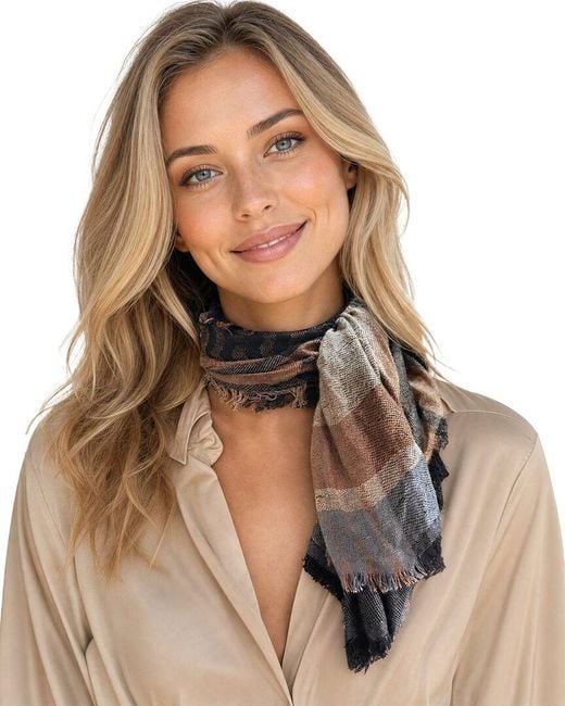 Blue Pacific Brown Scottish Plaid Cashmere-Blend Neckerchief