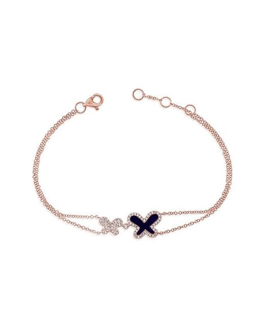 Sabrina Designs White 14K Rose 0.73 Ct. Tw. Diamond & Lapis Butterfly Bracelet
