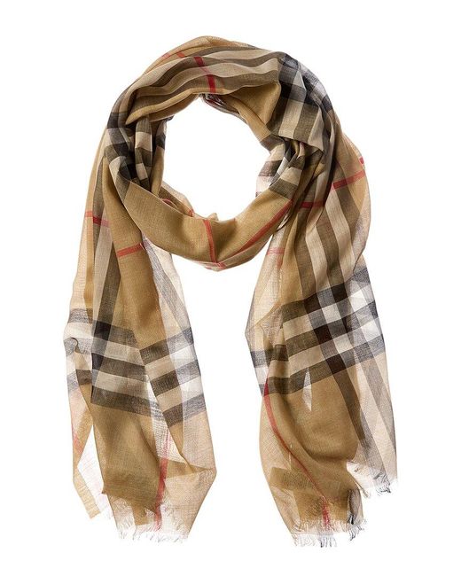 Burberry Natural Dnu Pack Check Print Wool & Silk-blend Scarf