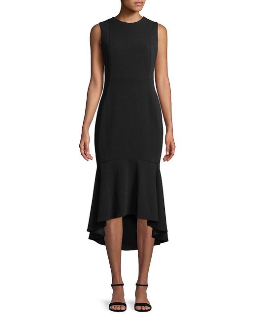 Calvin Klein Black Sleeveless Ruffle-hem Midi Dress