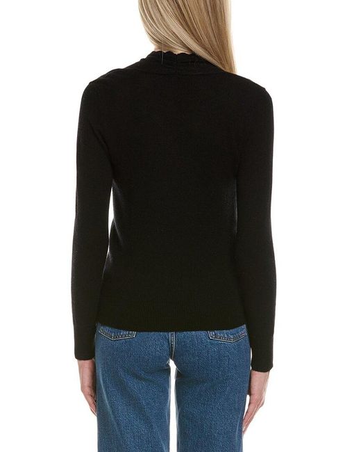 Sofiacashmere Black Modern Faux Wrap Wool & Cashmere-Blend Sweater