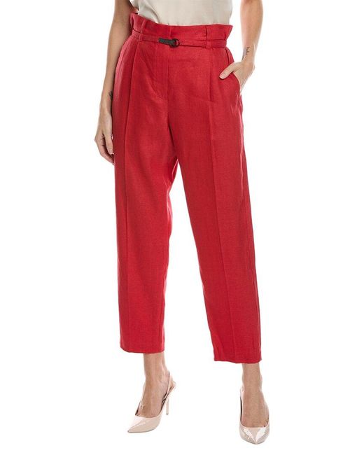 Brunello Cucinelli Red Linen-blend Pant