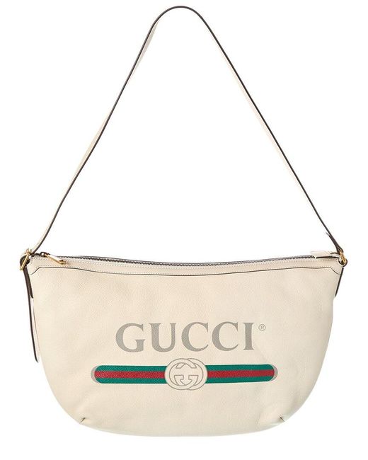 Gucci Metallic Logo Print Half Moon Leather Hobo Bag