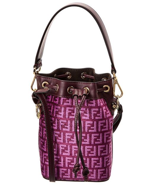 Fendi Purple Mon Tresor Mini Tapestry & Leather Bucket Bag