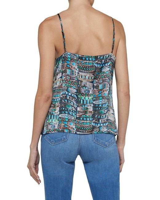 L'Agence Blue Jane Spaghetti Strap Silk Top