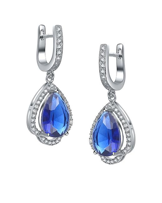 Genevive Jewelry Blue Silver Cz Drop Earrings