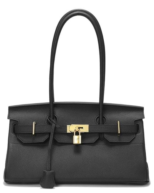 Tiffany & Fred Paris Black Structured Leather Top-Handle Tote