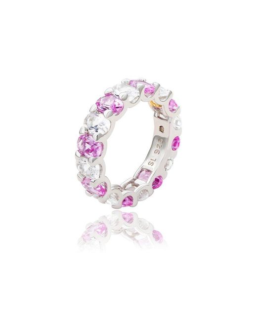 Suzy Levian Pink Silver 0.02 Ct. Tw. Diamond & Gemstone Ring