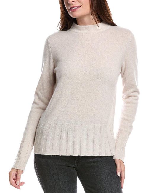 Forte Women's Natural Rib Trim Funnel Neck Cashmere Sweater - Main Image