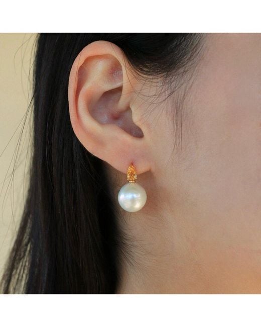 Kai Fine Jewelry Multicolor 14K 0.70 Ct. Tw. Citrine & 12-13Mm Pearl Drop Earrings