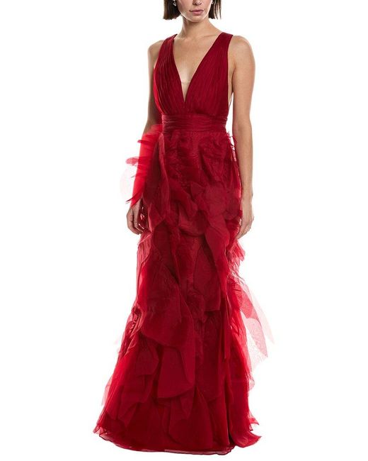 knee length dresses for ladies Marchesa Notte Ruffle Silk Chiffon Maxi Dress – Bluefly main image 0