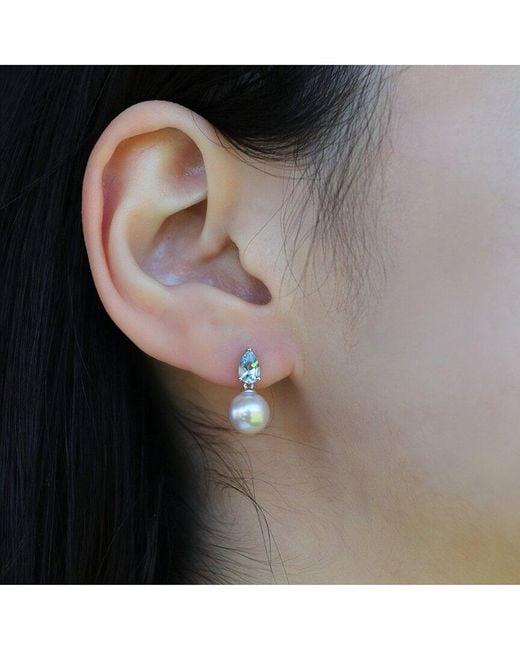 Kai Fine Jewelry White 14K 0.80 Ct. Tw. Aquamarine & 8-8.5Mm Pearl Drop Earrings