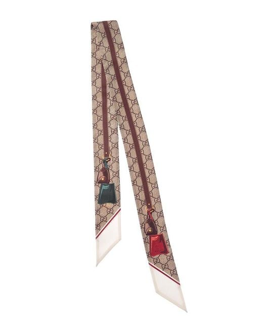 Gucci Brown Printed Silk Twill Ribbon Scarf