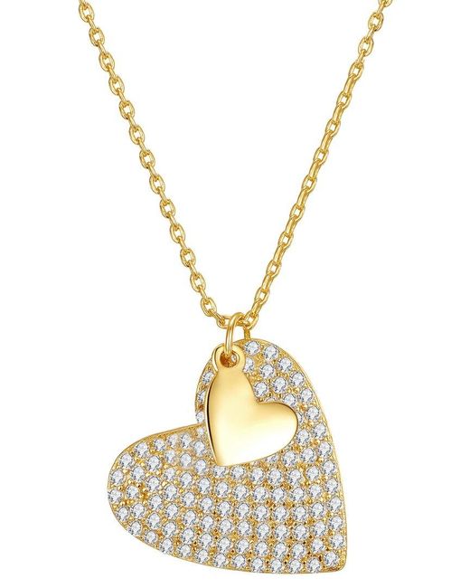 Genevive Jewelry Metallic 14k Over Silver Cz Double Dangle Heart Charm Layering Pendant