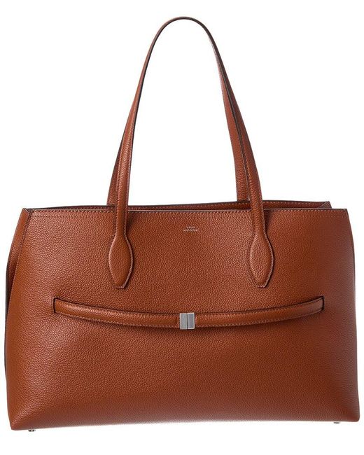 Totême Brown Logo Leather Tote