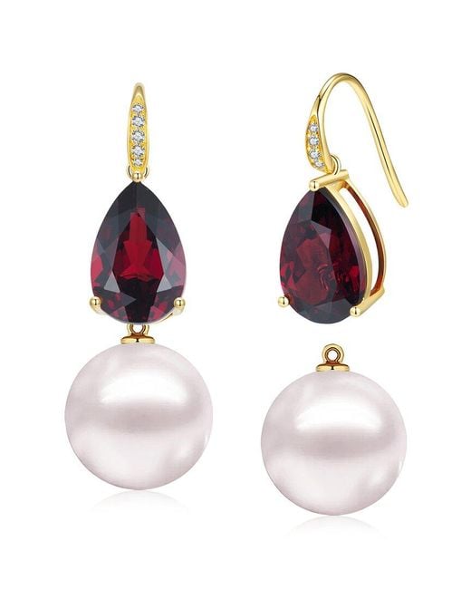 Kai Fine Jewelry Multicolor 14K 7.25 Ct. Tw. Diamond & Garnet & 12-13Mm Pearl Drop Earrings