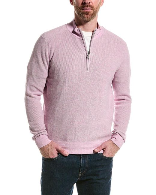 Raffi Pink English Rib 1/4-zip Mock Neck Sweater for men