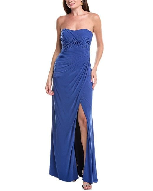 Rene Ruiz Blue Pleated Column Gown