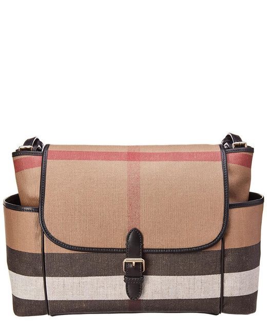 Burberry Flap-Top Check Canvas Diaper Bag