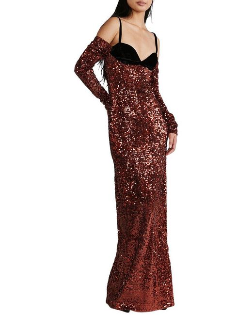 Zac Posen Red Sequin Bra Top Gown
