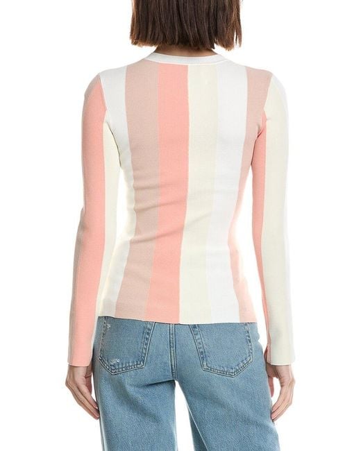 3.1 Phillip Lim White Colorblock Stripe Long Sleeve Ribbed Pullover