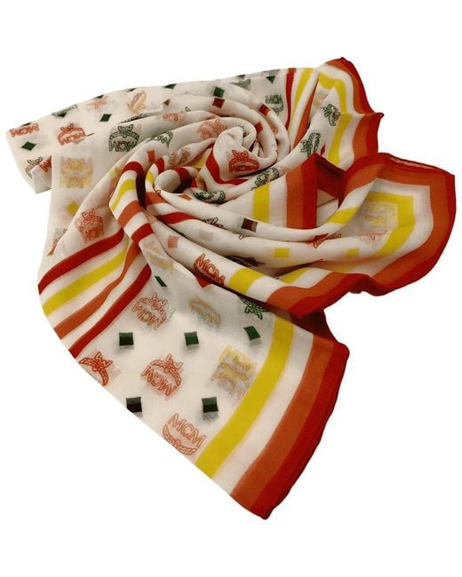 MCM White Silk-Blend Scarf