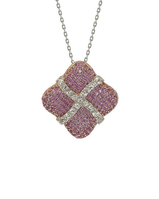 Suzy Levian Pink Silver 0.02 Ct. Tw. Diamond & Sapphire Pendant Necklace
