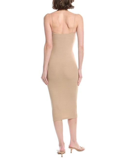 Enza Costa Natural Stretch Knit Ruched Strappy Silk-Blend Midi Dress