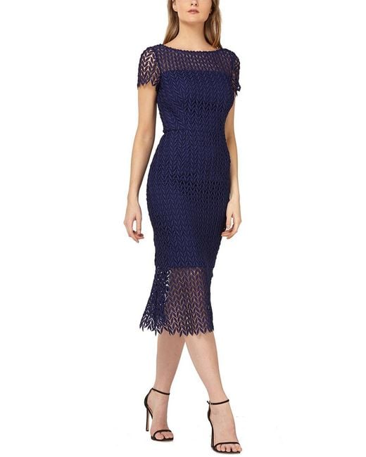 Kay Unger Tatum Textured Lace Midi Dress in Blue | Lyst Canada