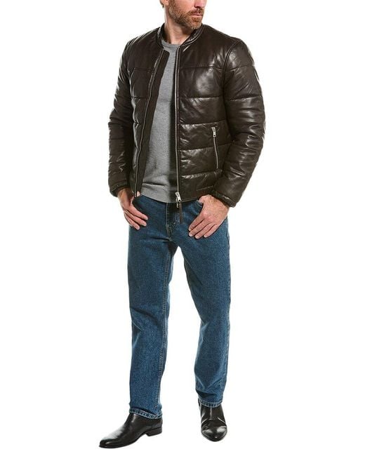 AllSaints Black Russel Leather Puffer Jacket for men